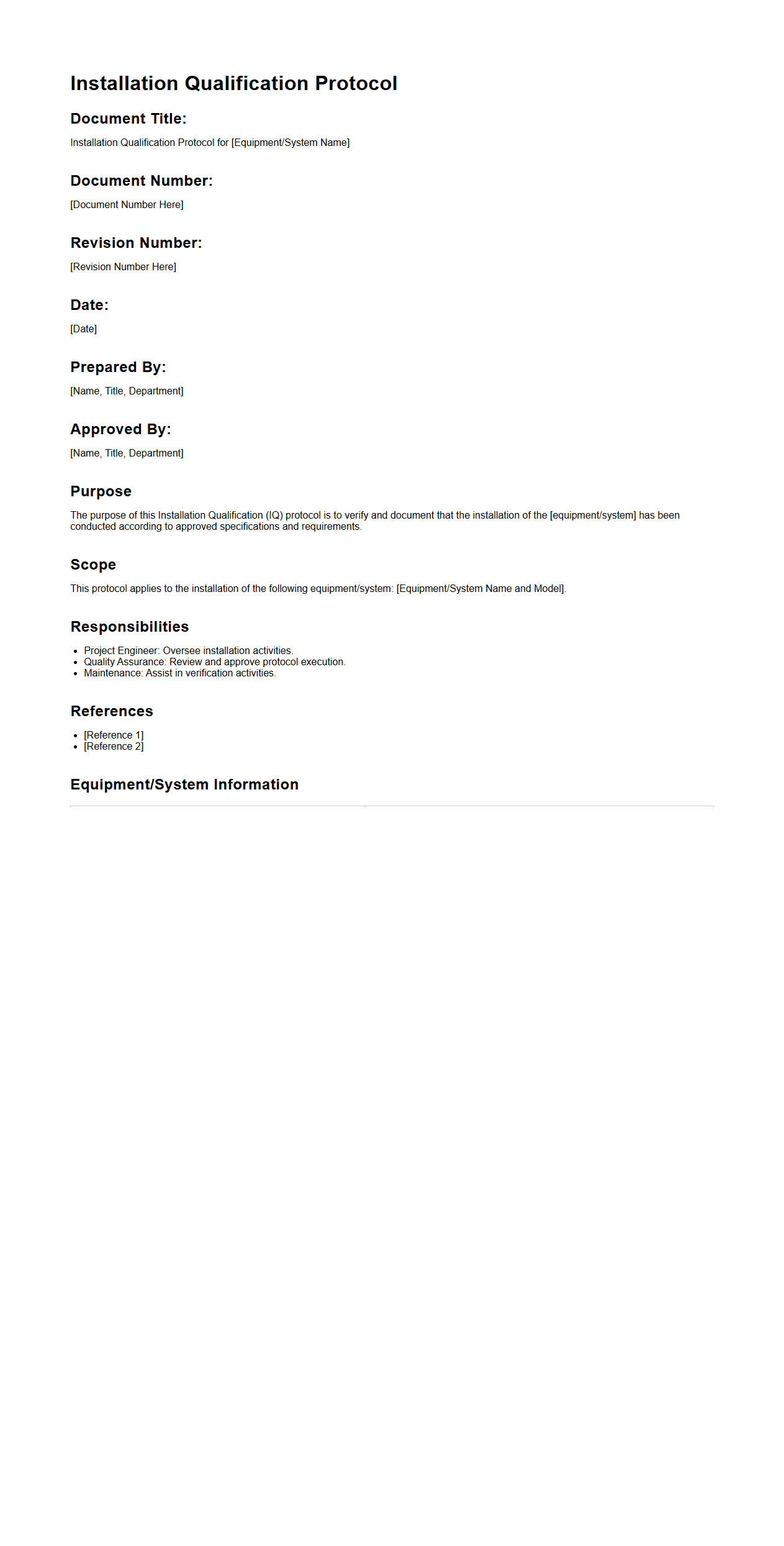 Installation Qualification Protocol Example