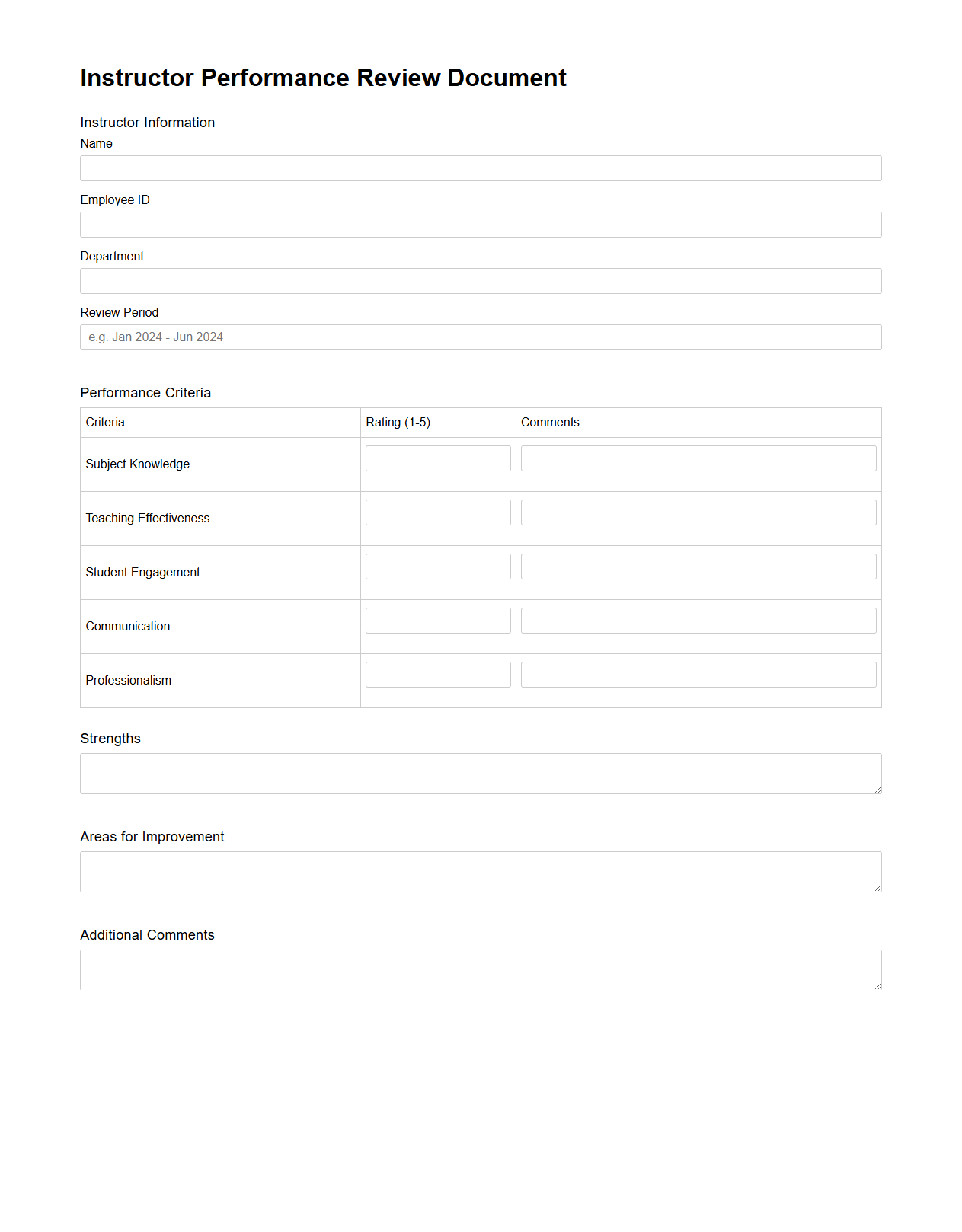 Instructor Performance Review Document
