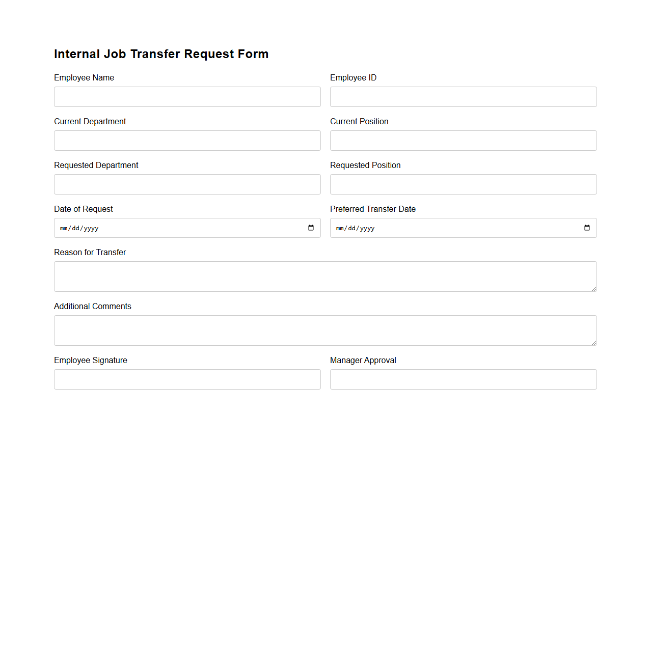 Internal Job Transfer Request Form Sample