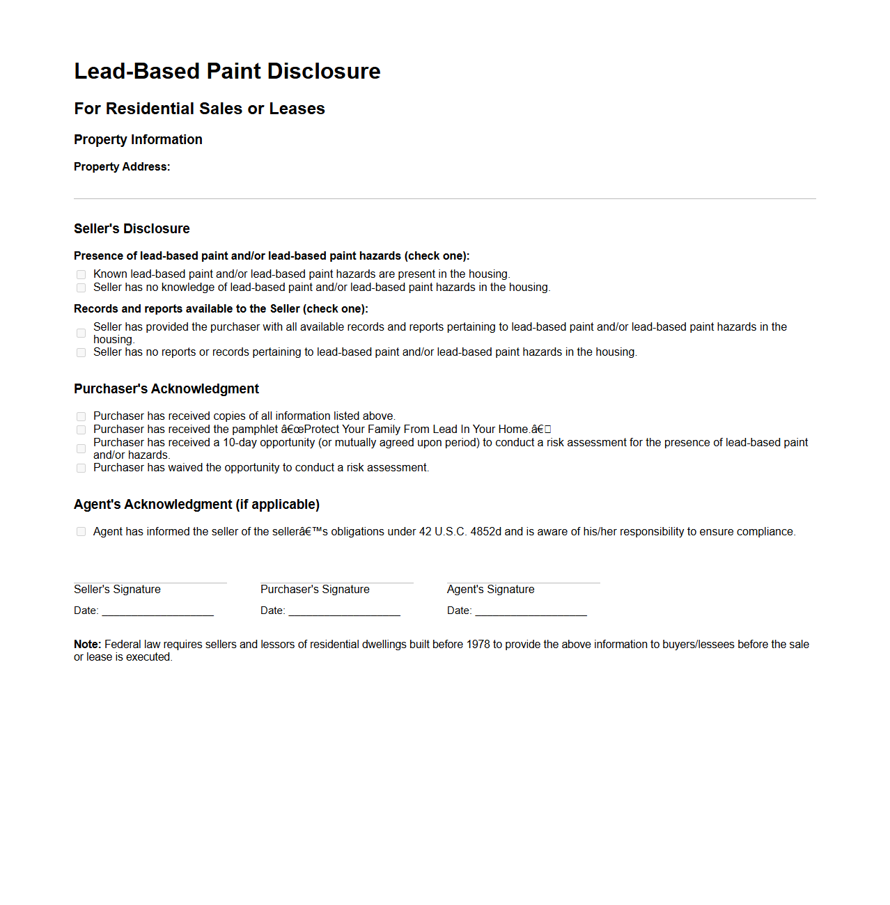Lead-Based Paint Disclosure Document Sample