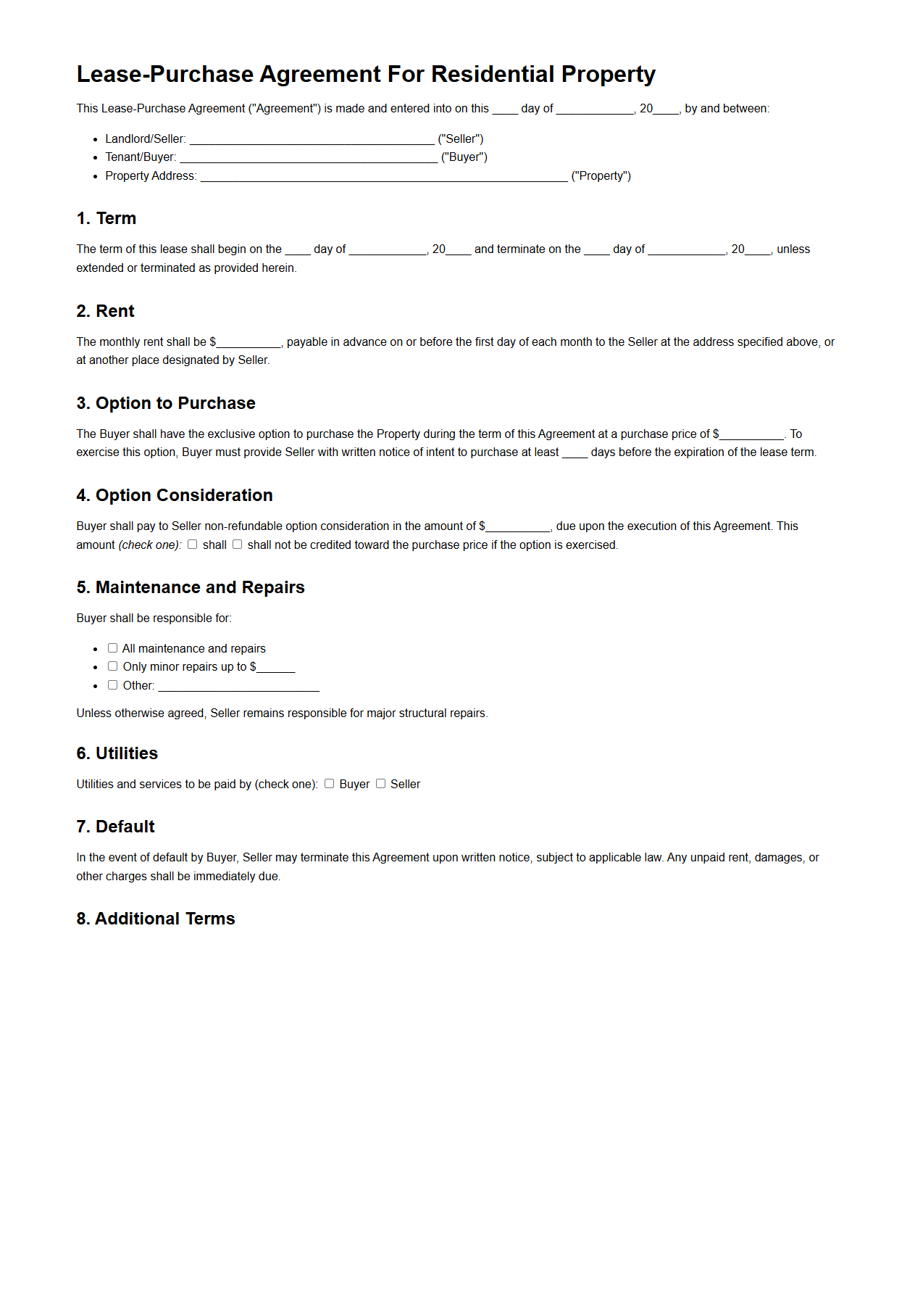 Lease-Purchase Agreement for Residential Property