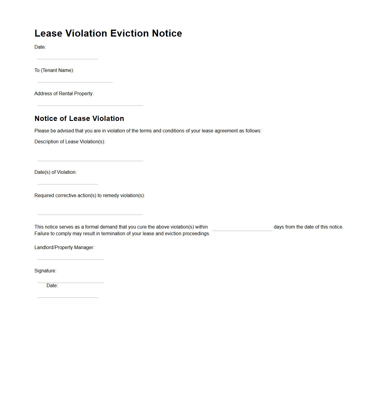 Lease Violation Eviction Notice Example