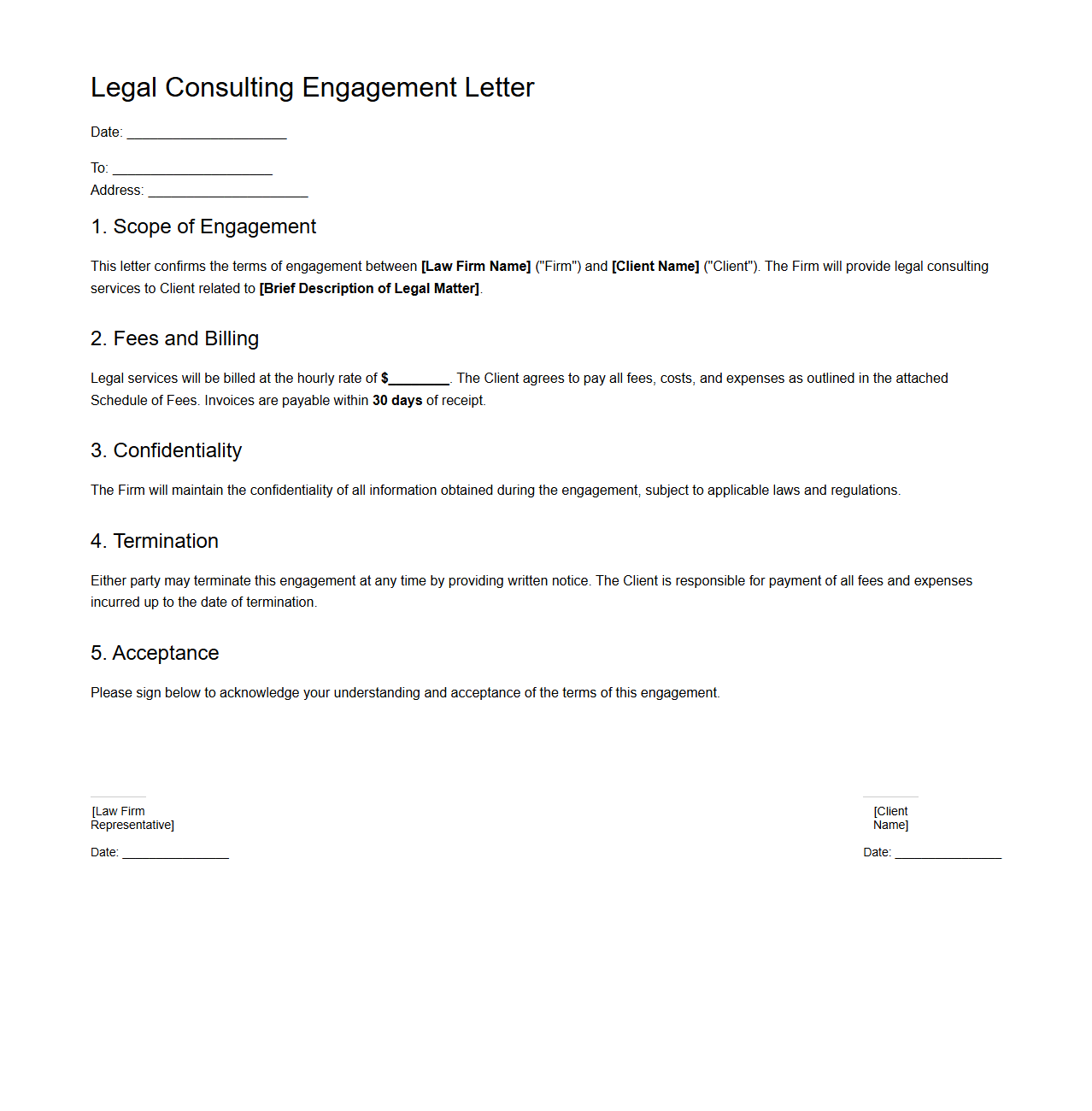 Legal Consulting Engagement Letter Sample