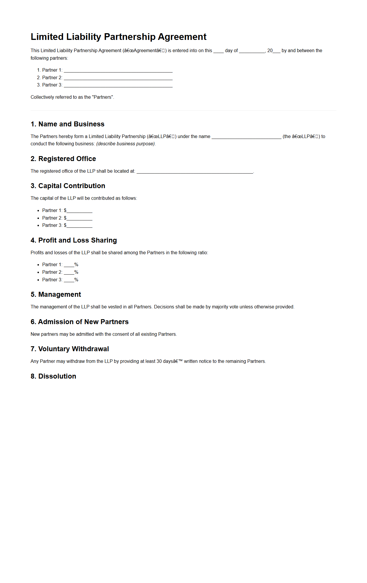 Limited Liability Partnership Agreement Sample for Entrepreneurs