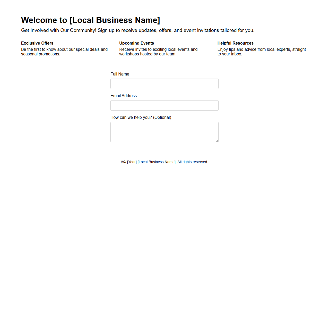 Local Business Landing Page Brief for Community Lead Capture