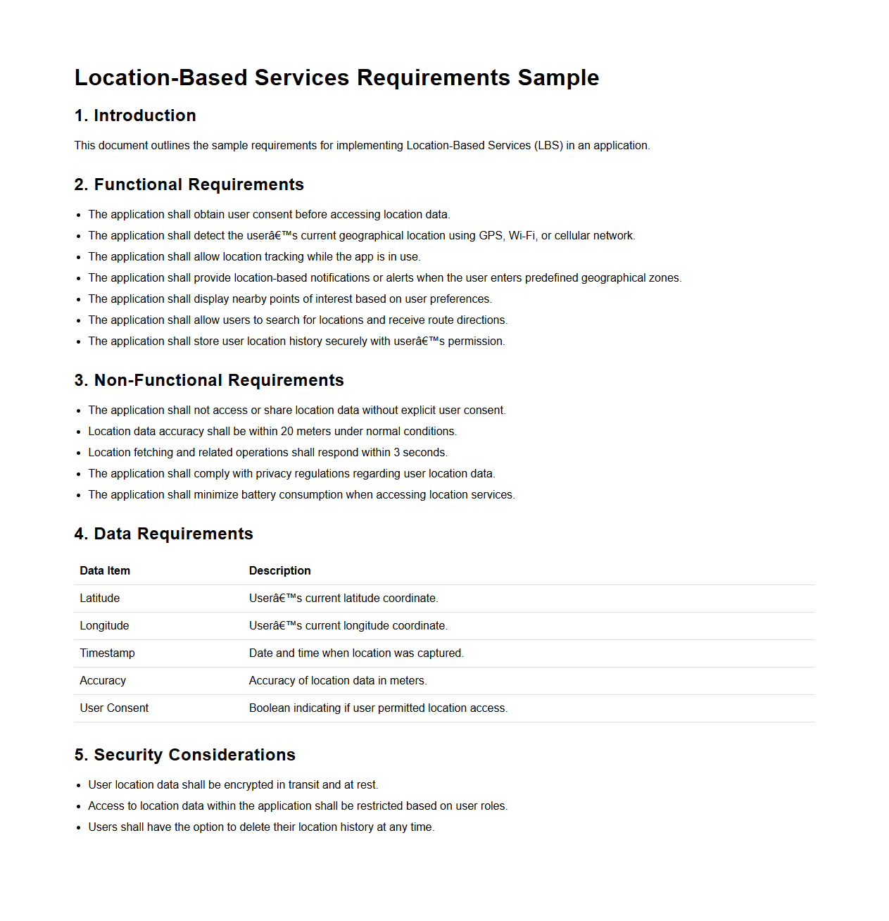 Location-Based Services Requirements Sample