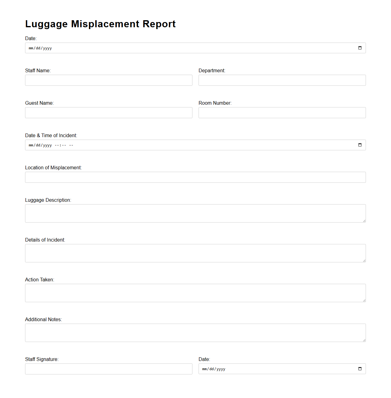 Luggage Misplacement Report for Hotel Staff