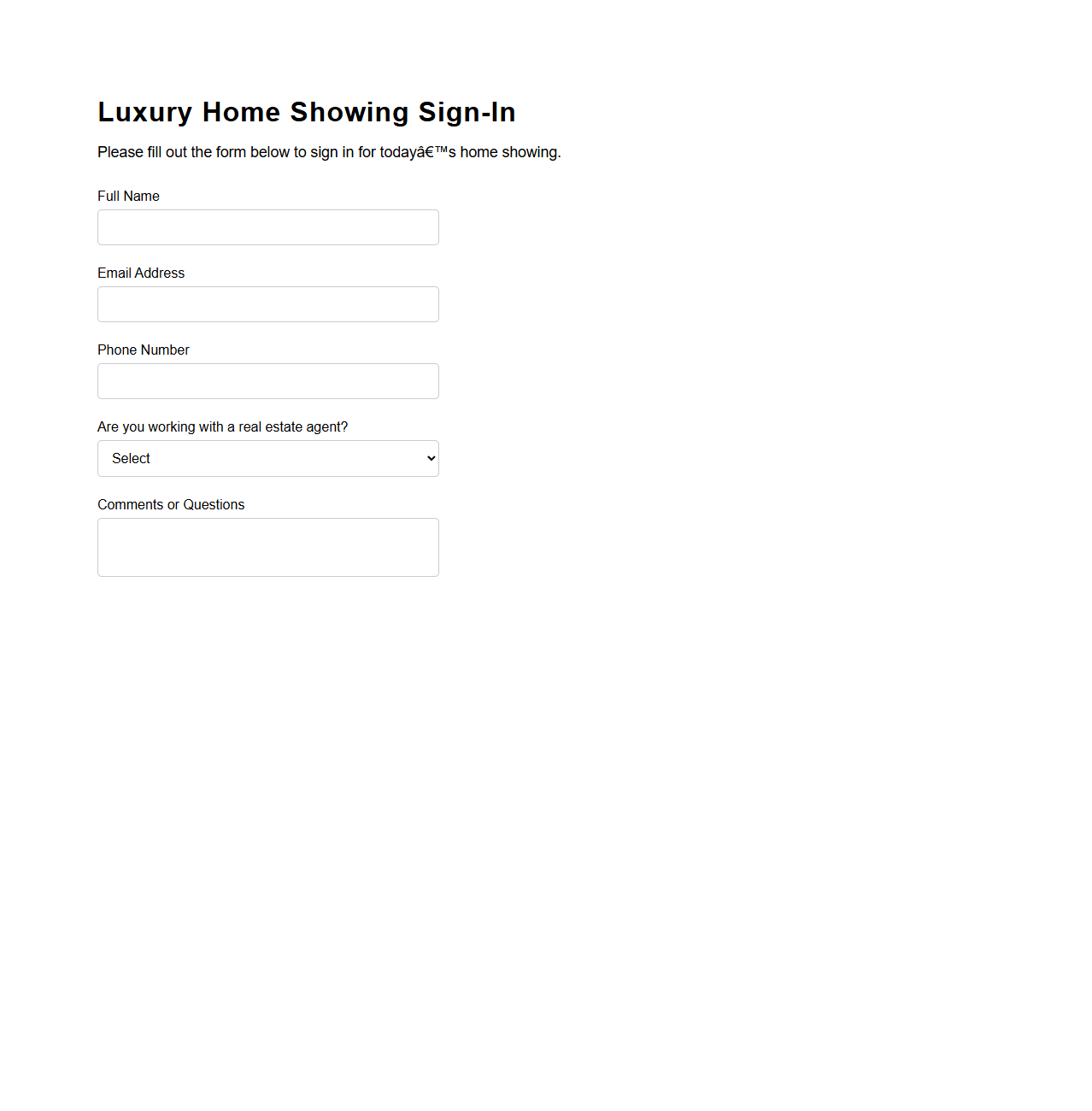 Luxury Home Showing Sign-In Form