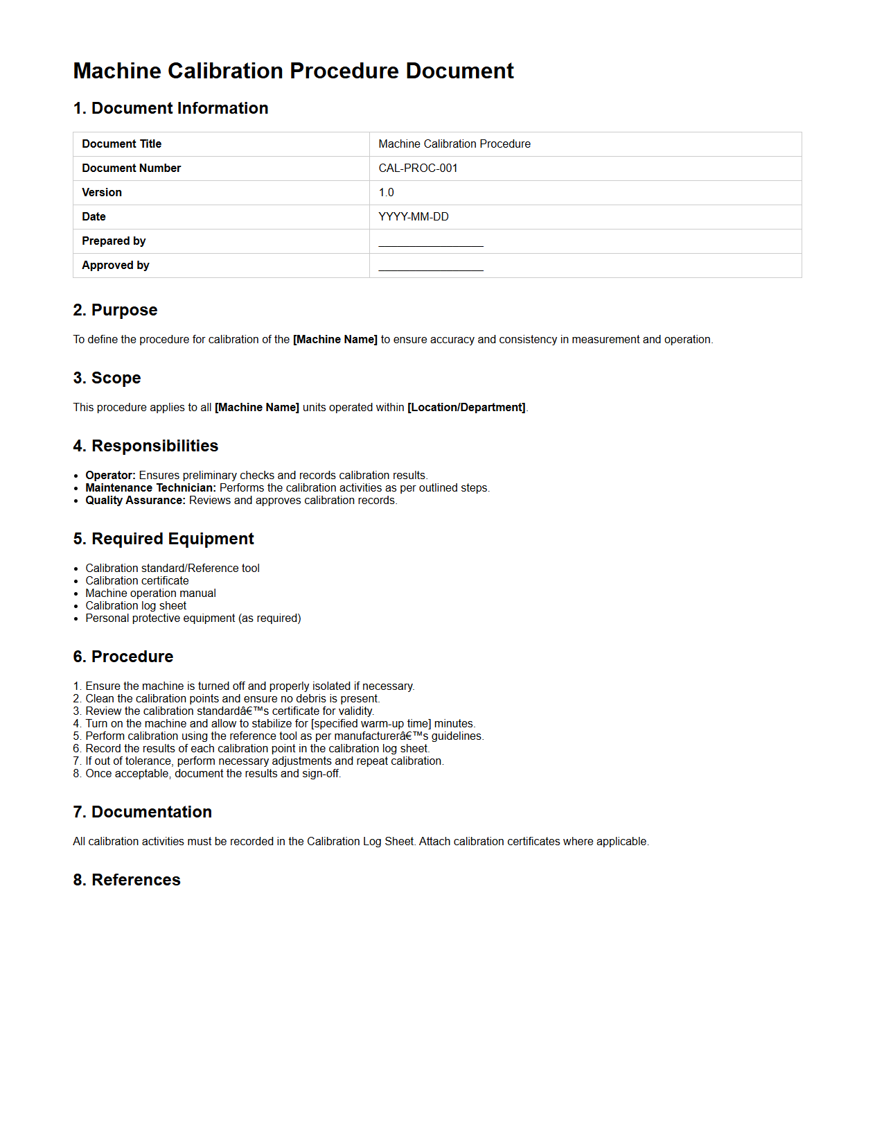 Machine Calibration Procedure Document Sample