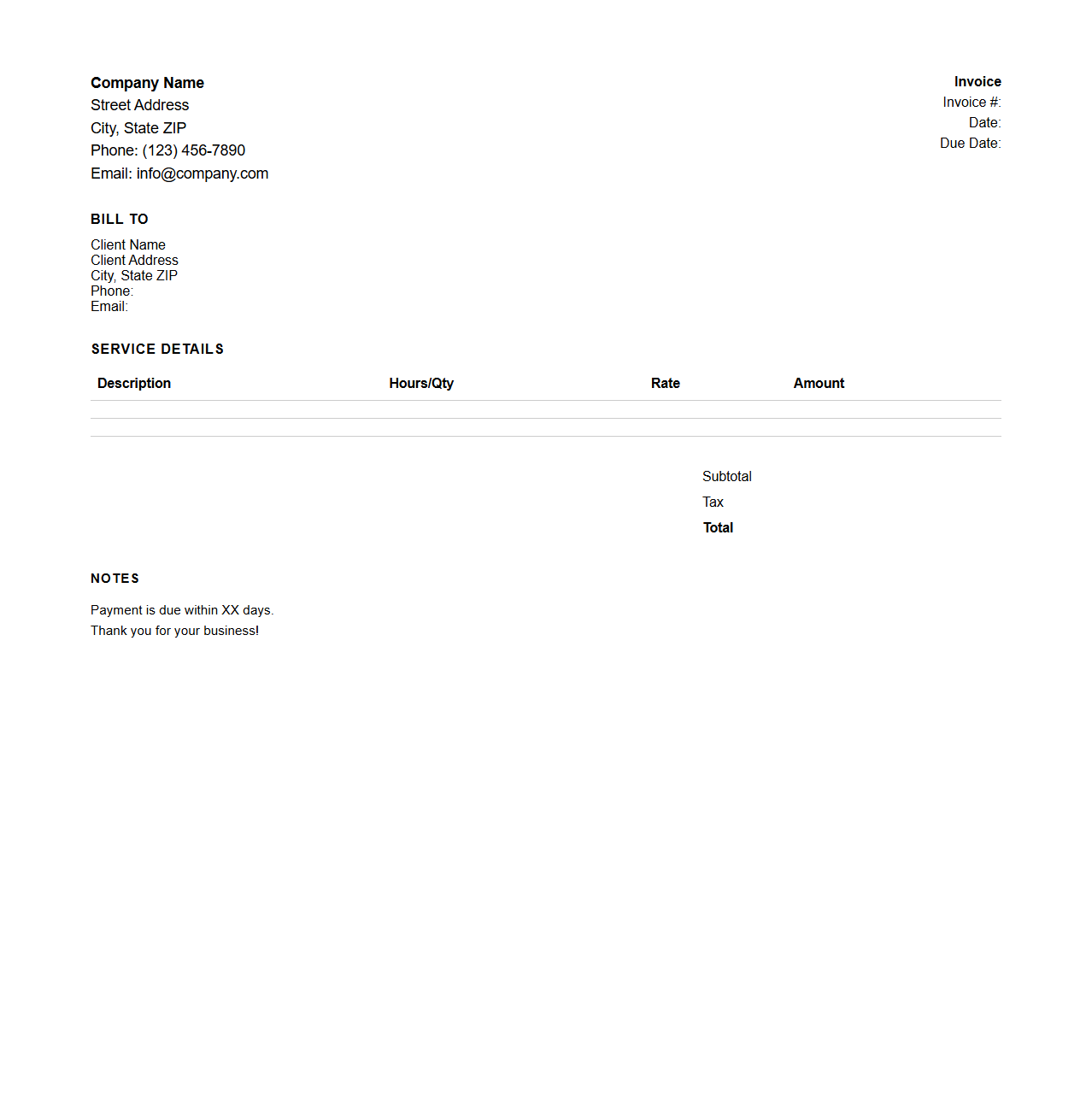 Maintenance Service Invoice Layout