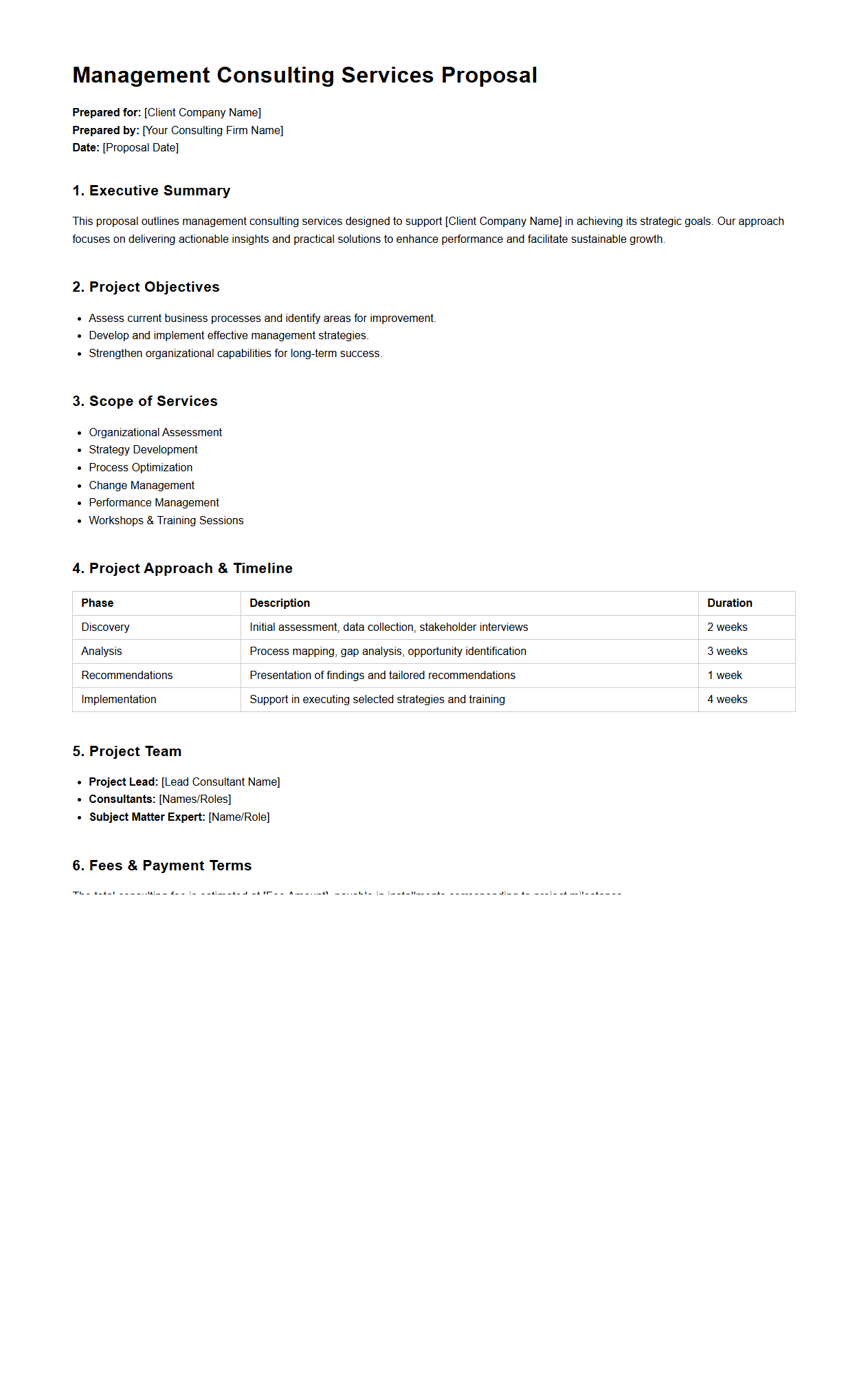 Management Consulting Services Proposal Sample