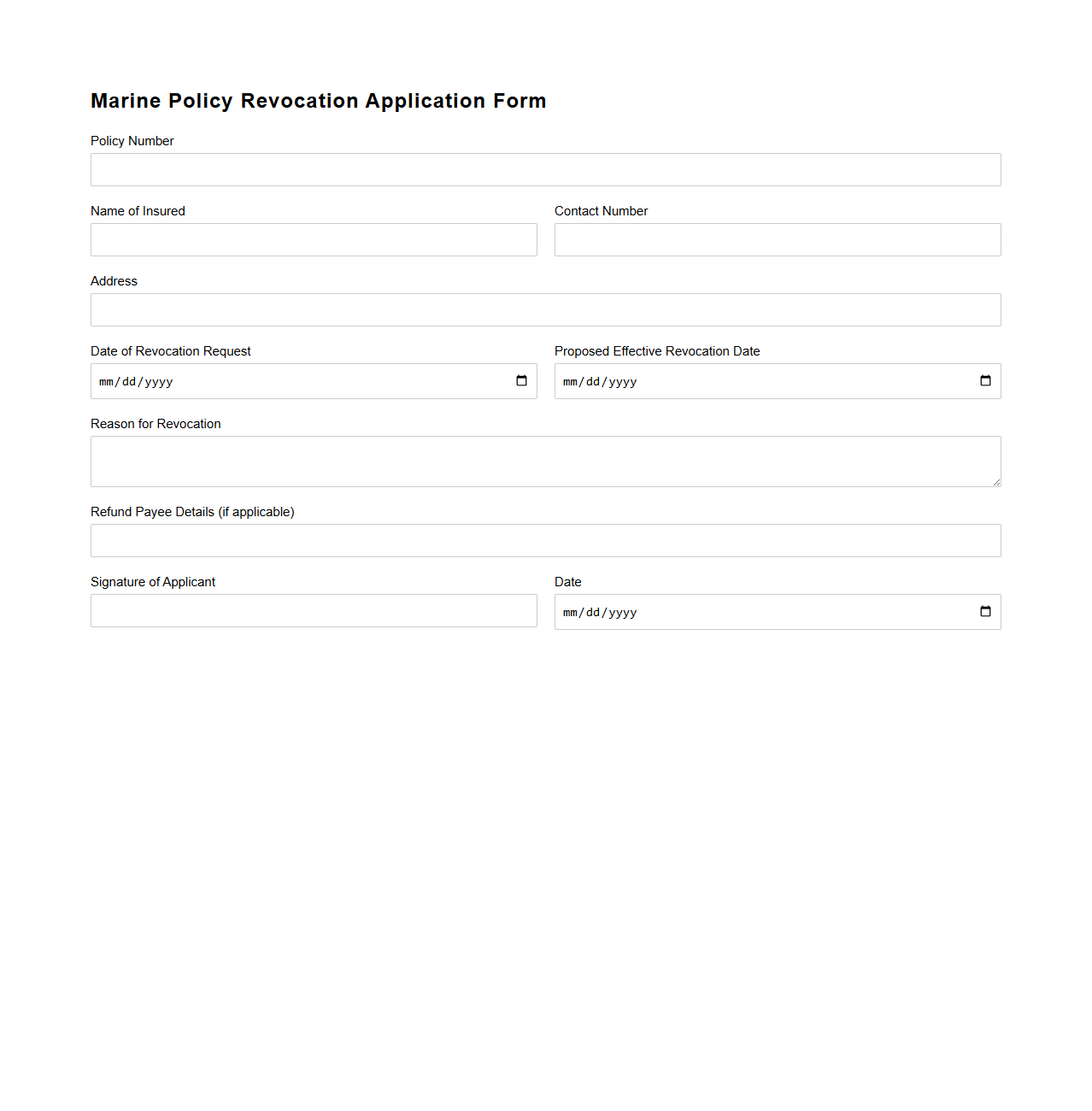 Marine Policy Revocation Application Form