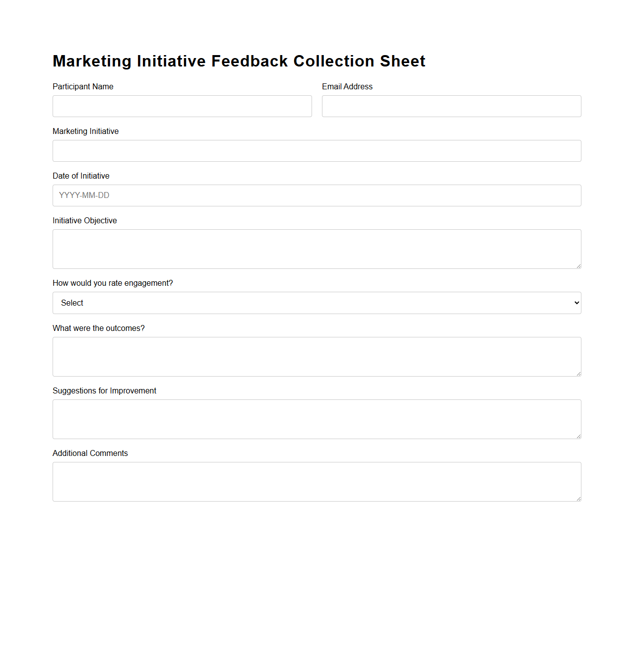 Marketing Initiative Feedback Collection Sheet