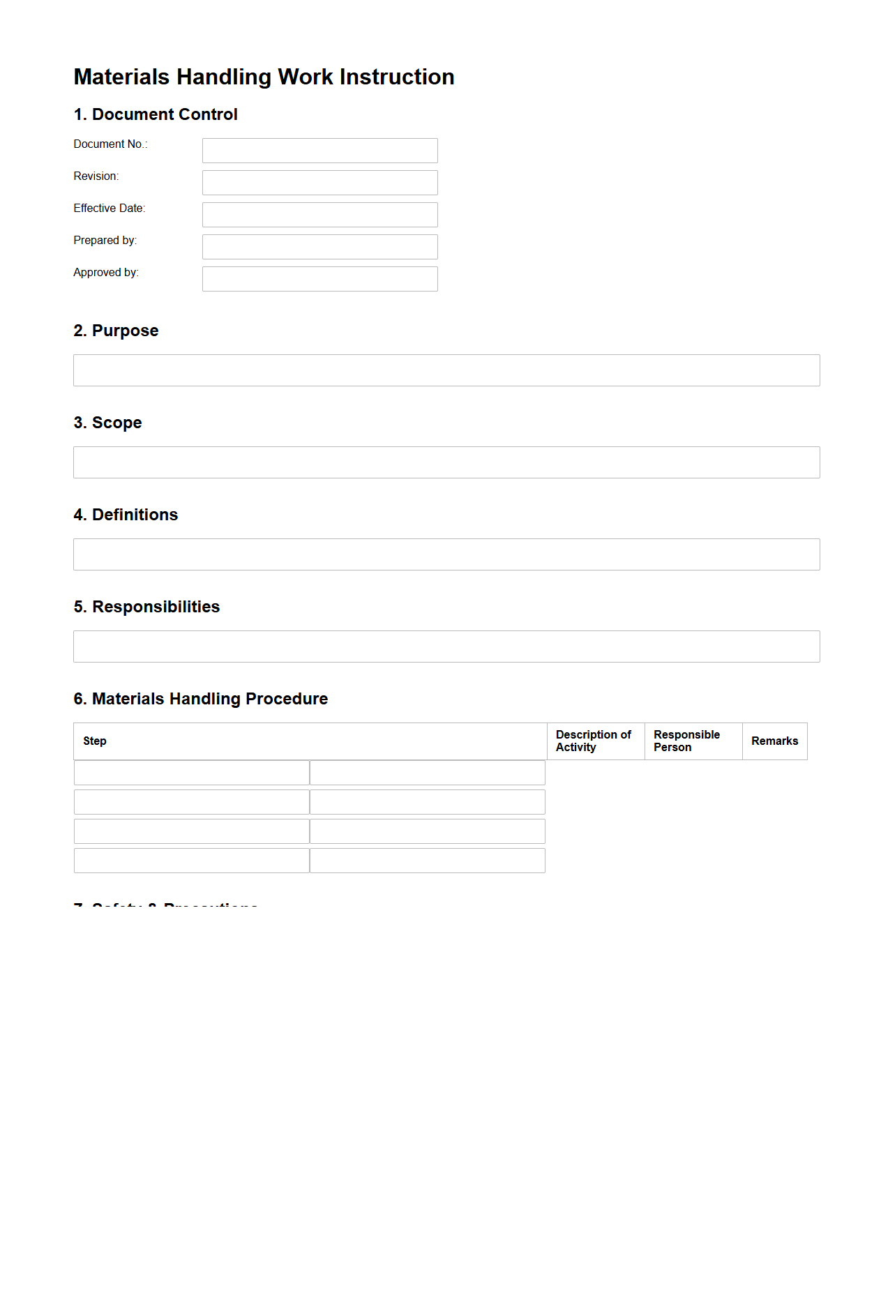 Materials Handling Work Instruction Format