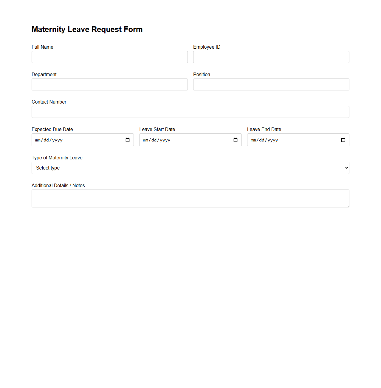 Maternity Leave Request Form Example