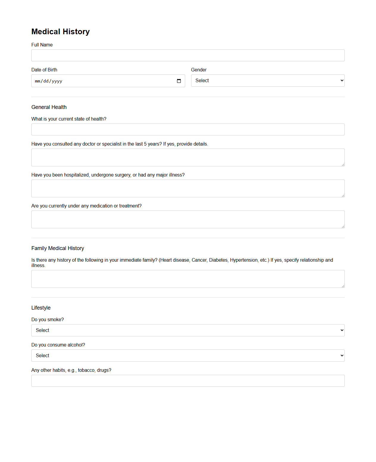 Medical History Section in Life Insurance Proposal