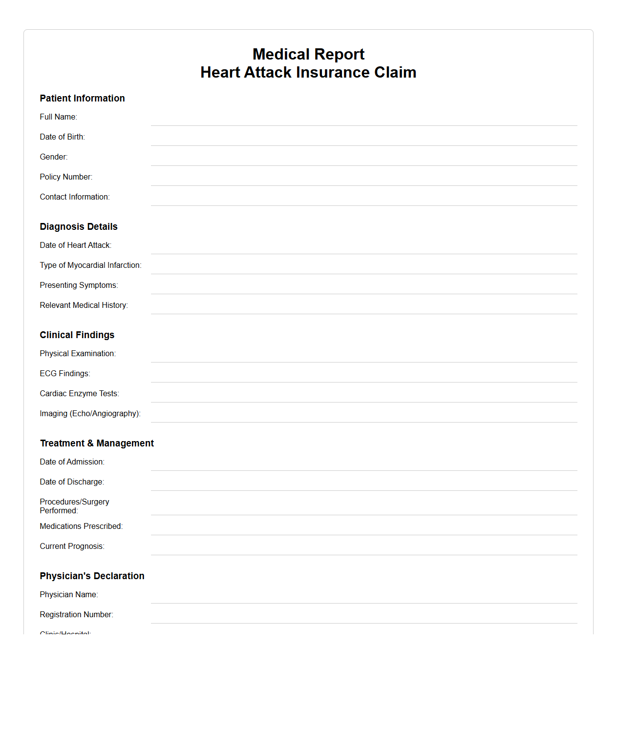 Medical Report for Heart Attack Insurance Claim