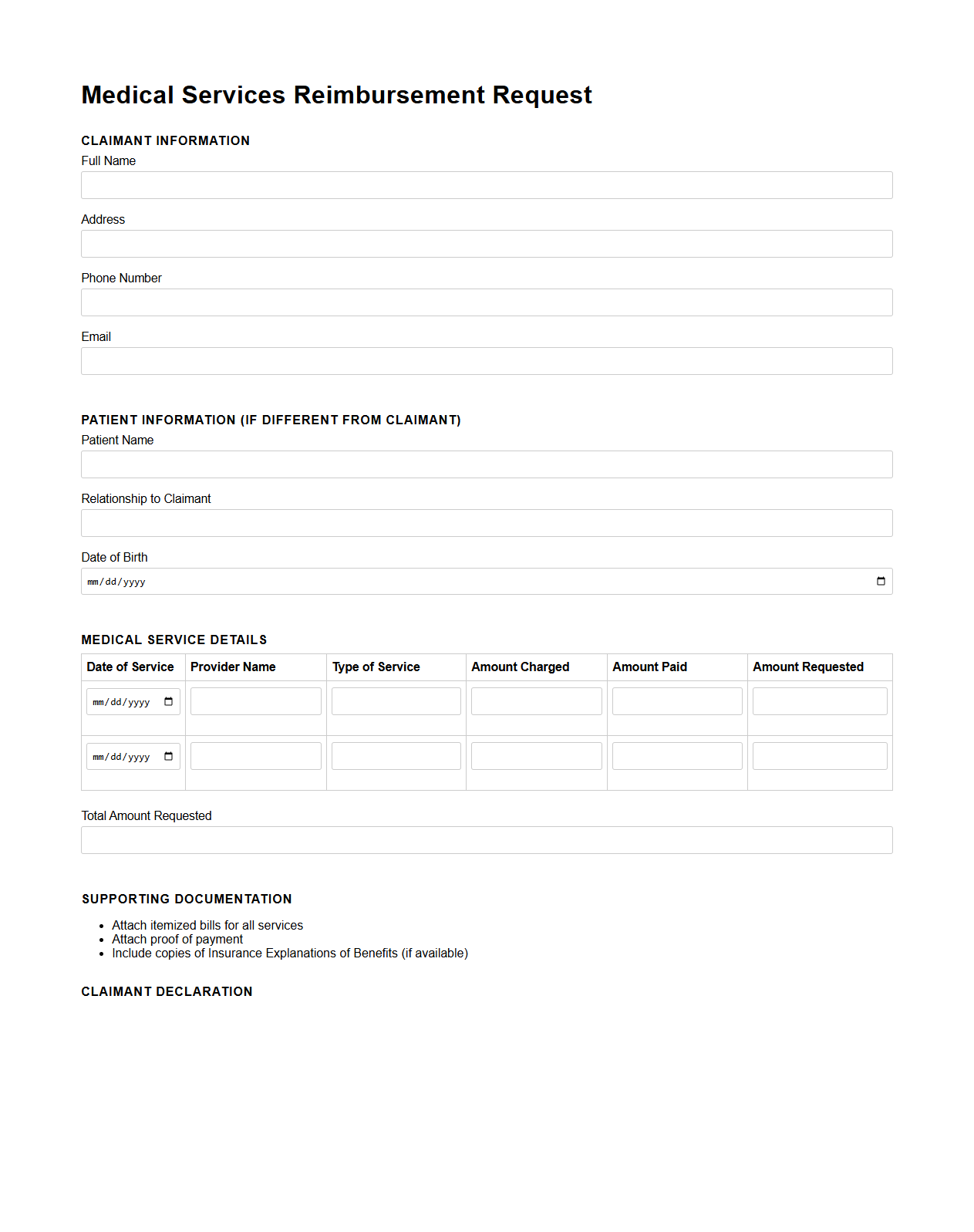 Medical Services Reimbursement Request Sample