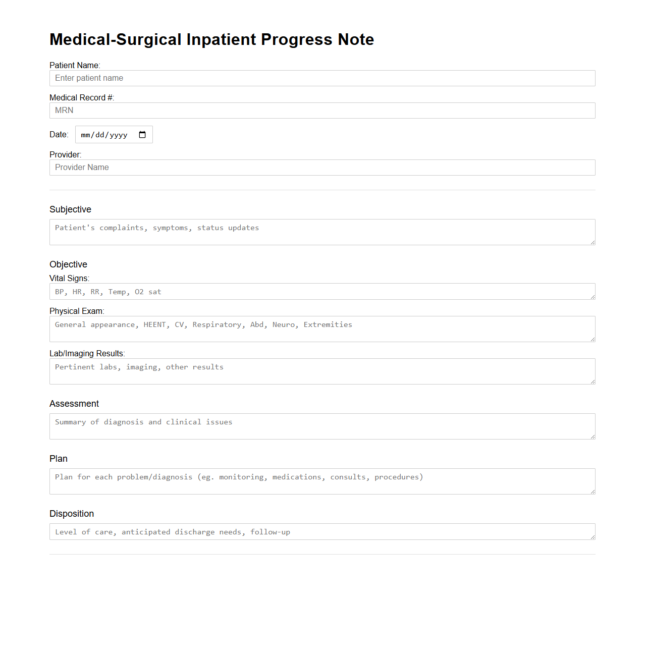 Medical-Surgical Inpatient Progress Note Outline
