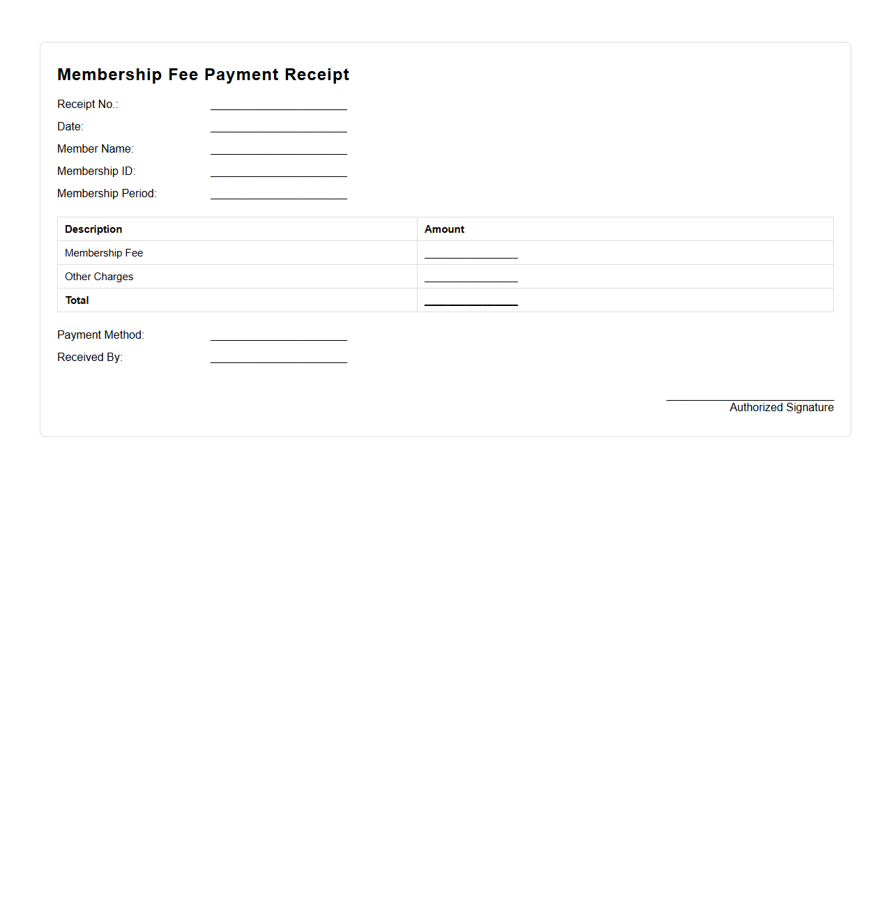 Membership Fee Payment Receipt Format
