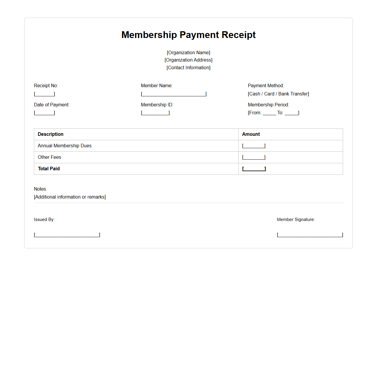 Membership Payment Receipt for Organization Dues