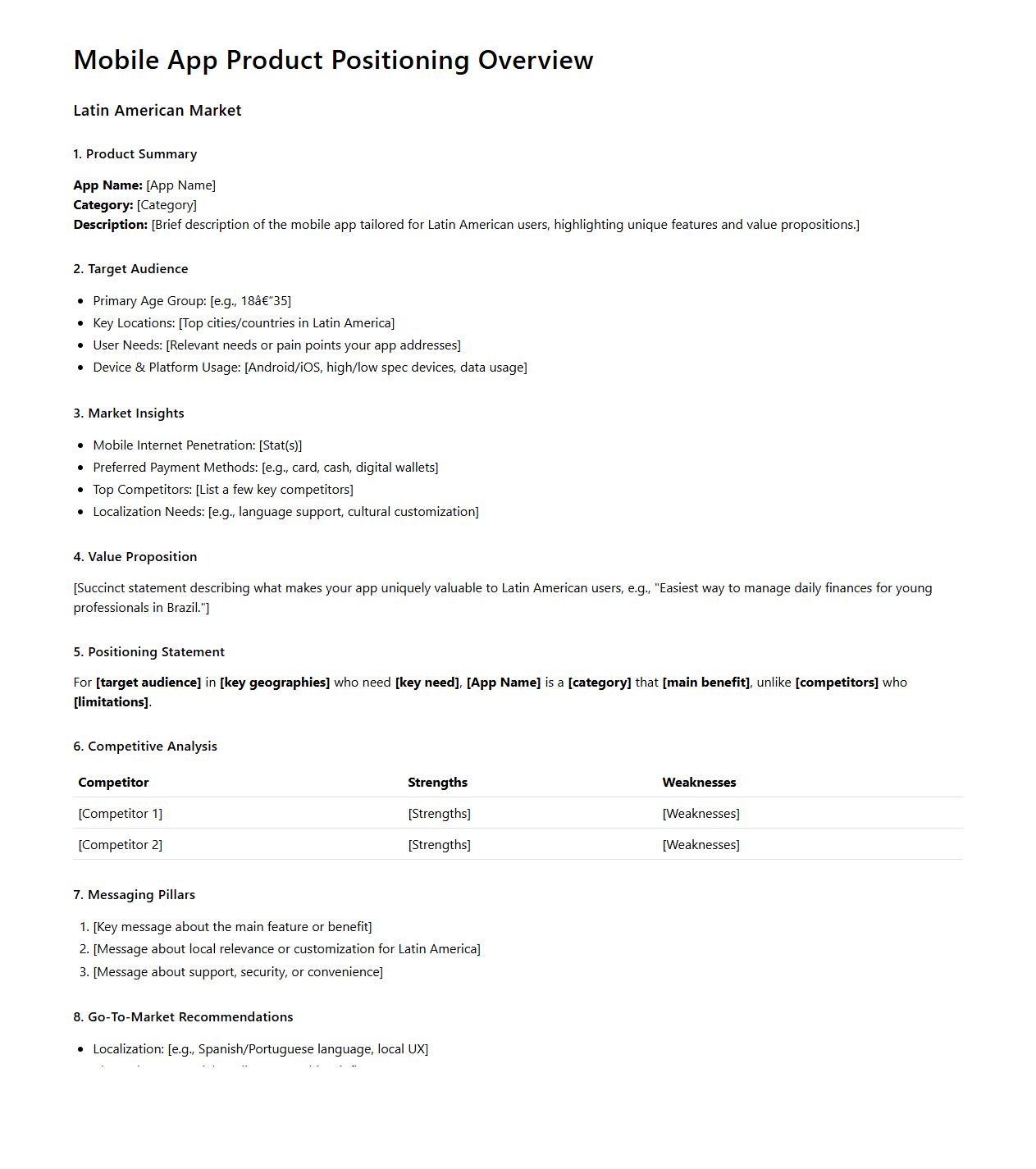 Mobile App Product Positioning Overview for Latin American Market