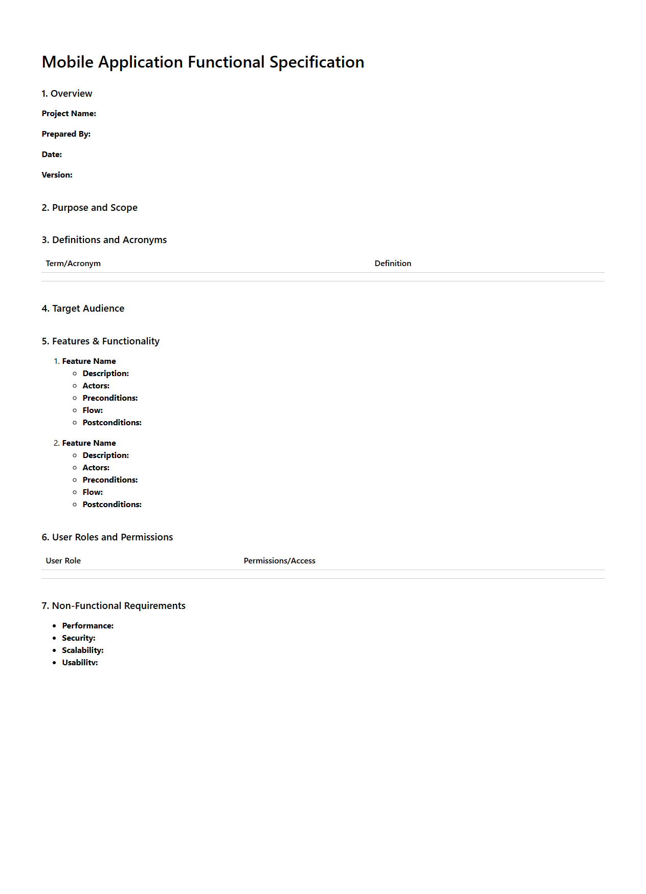 Mobile Application Functional Specification Template
