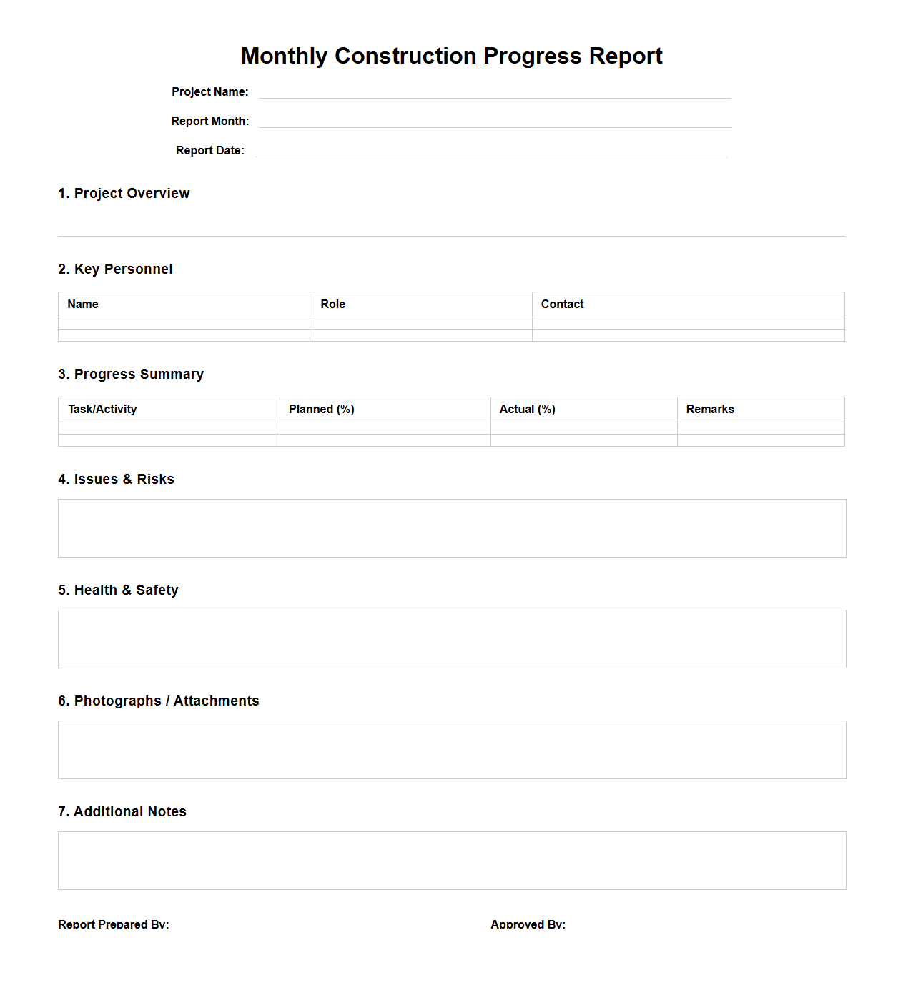 Monthly Construction Progress Report Template