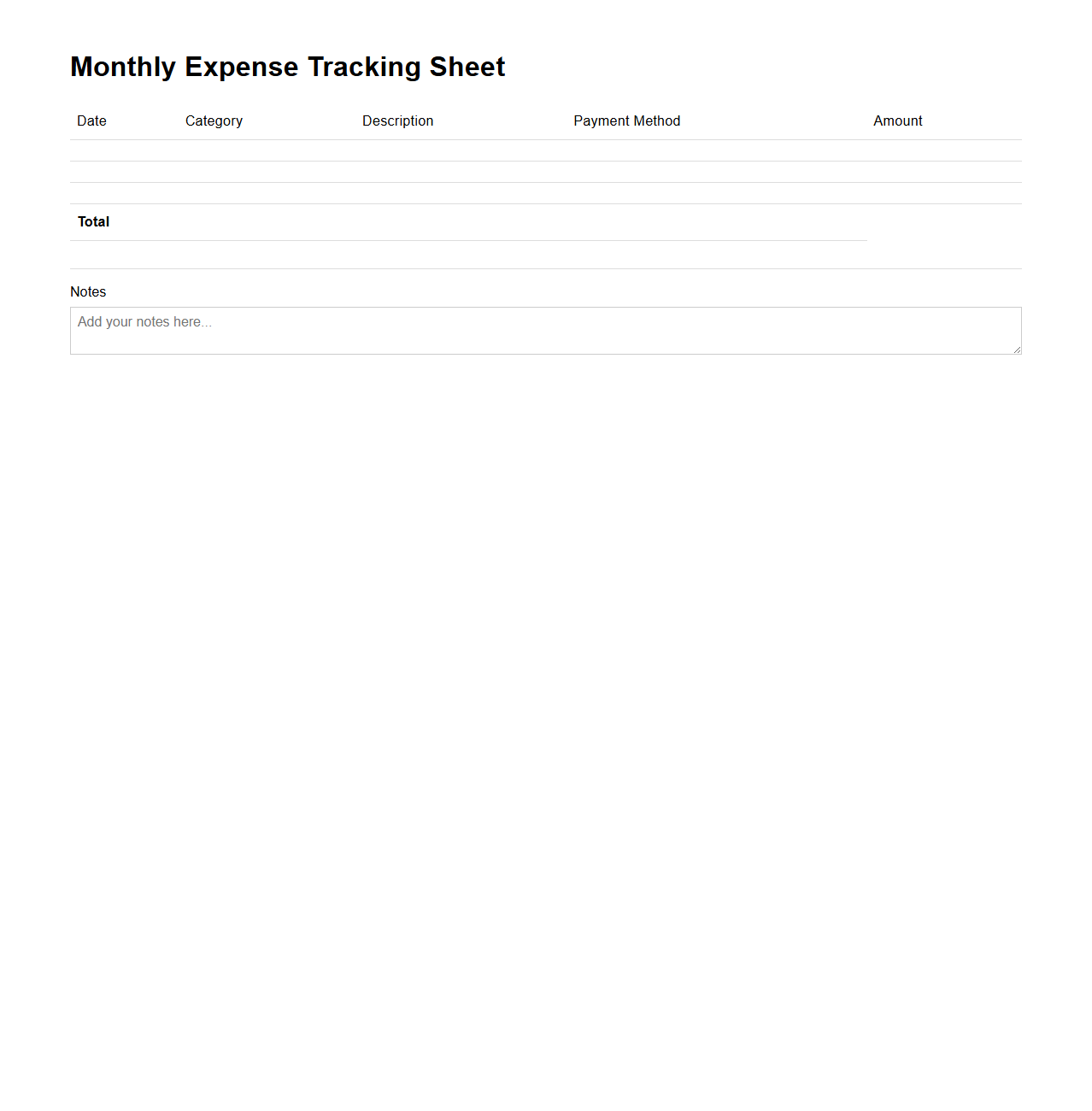 Monthly Expense Tracking Sheet for Startups