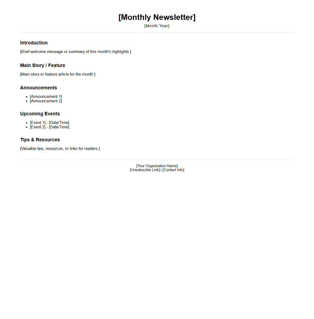 Monthly Newsletter Email Structure