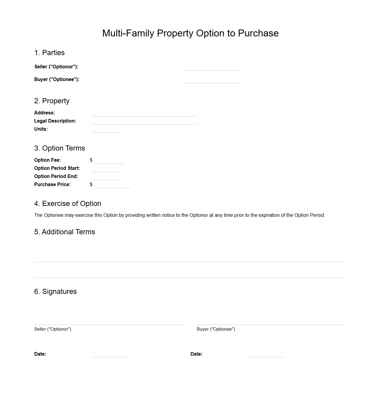 Multi-Family Property Option to Purchase Template