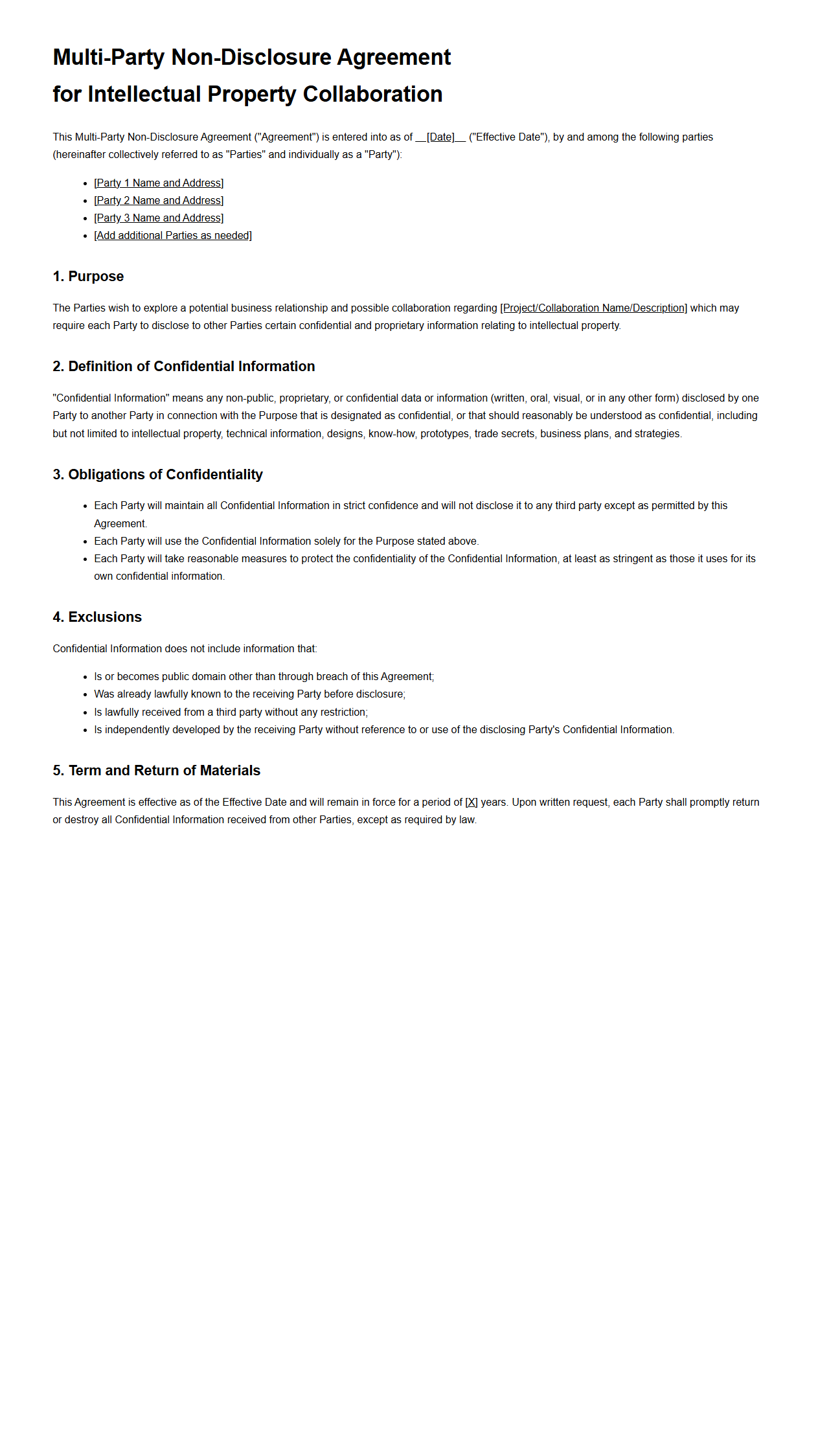 Multi-Party NDA for Intellectual Property Collaboration