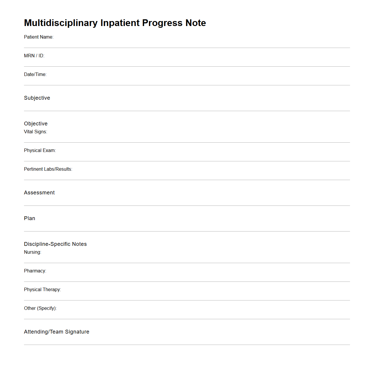 Multidisciplinary Inpatient Progress Note Example
