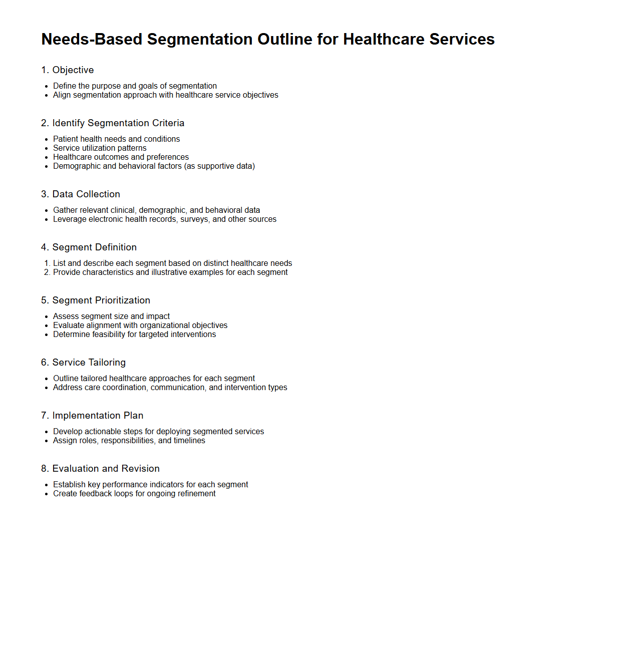 Needs-Based Segmentation Outline for Healthcare Services
