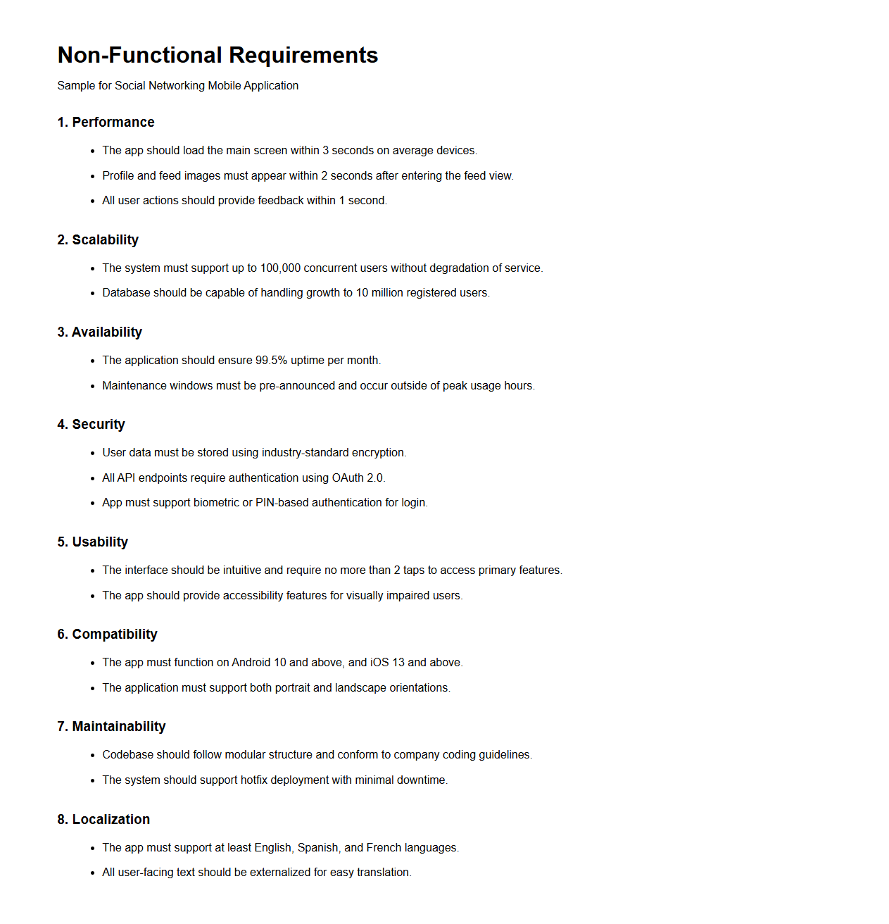 Non-Functional Requirements for Social Networking Mobile Application