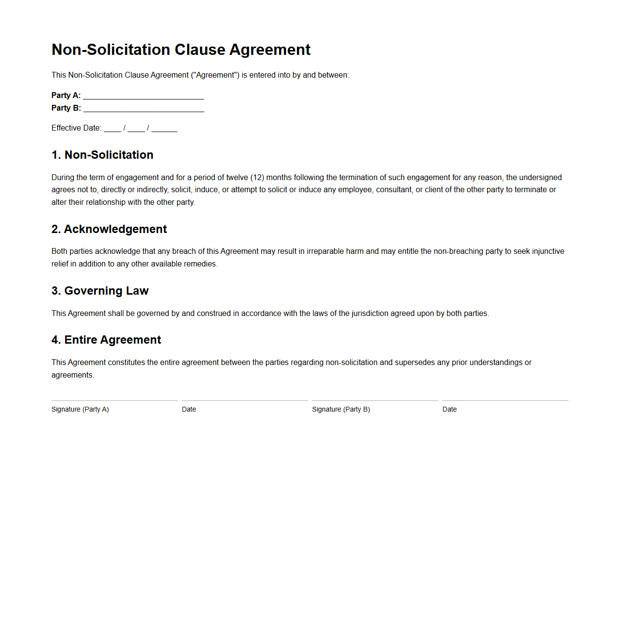 Non-Solicitation Clause Agreement Example