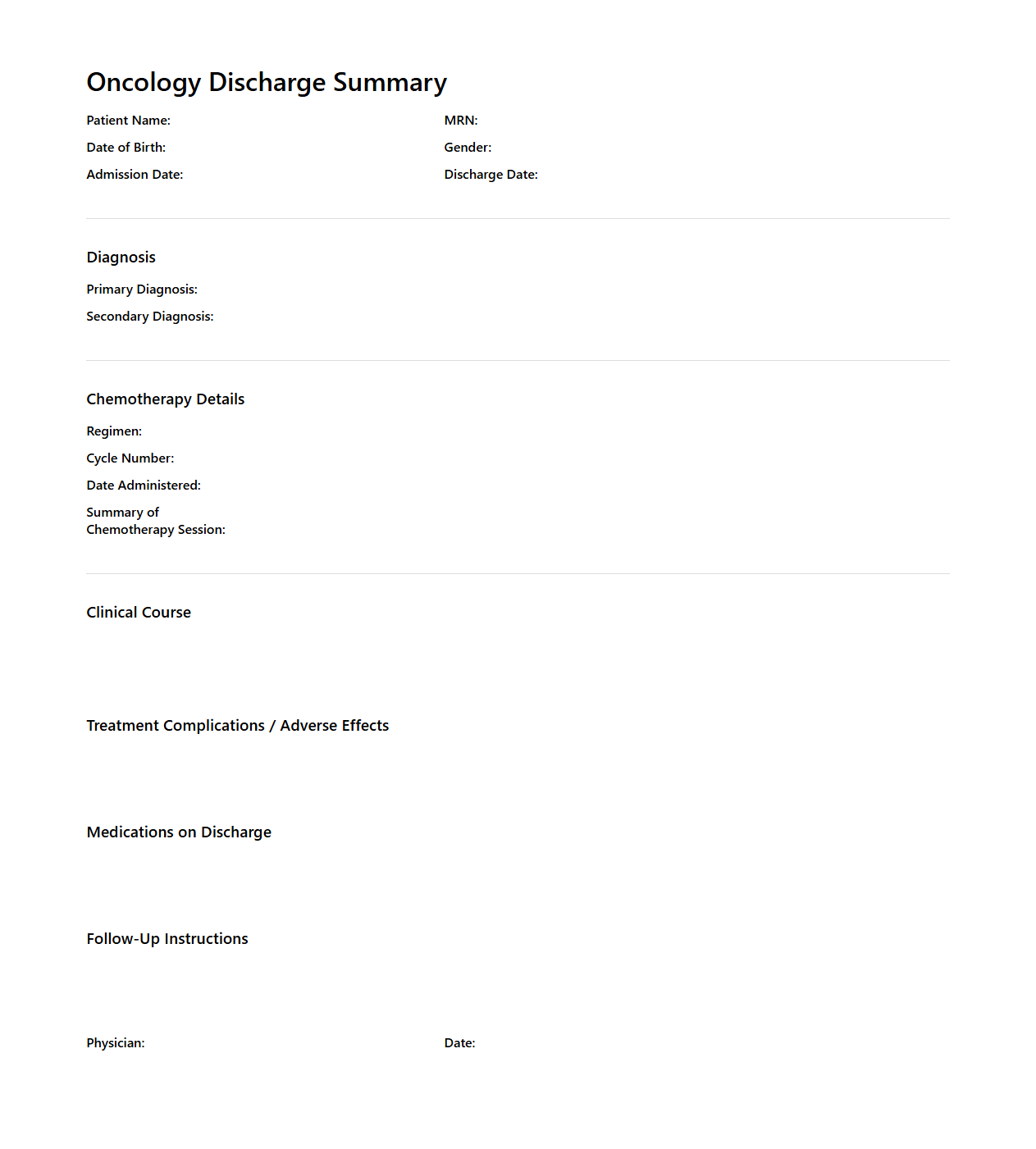 Oncology Discharge Summary After Chemotherapy