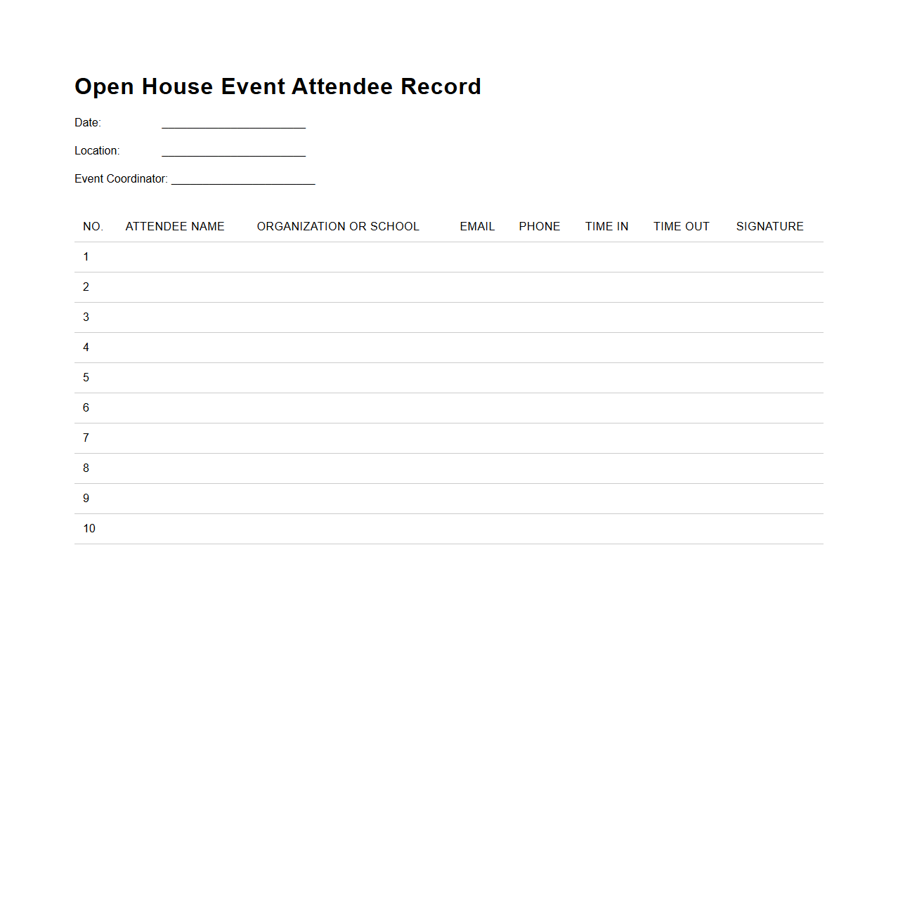 Open House Event Attendee Record