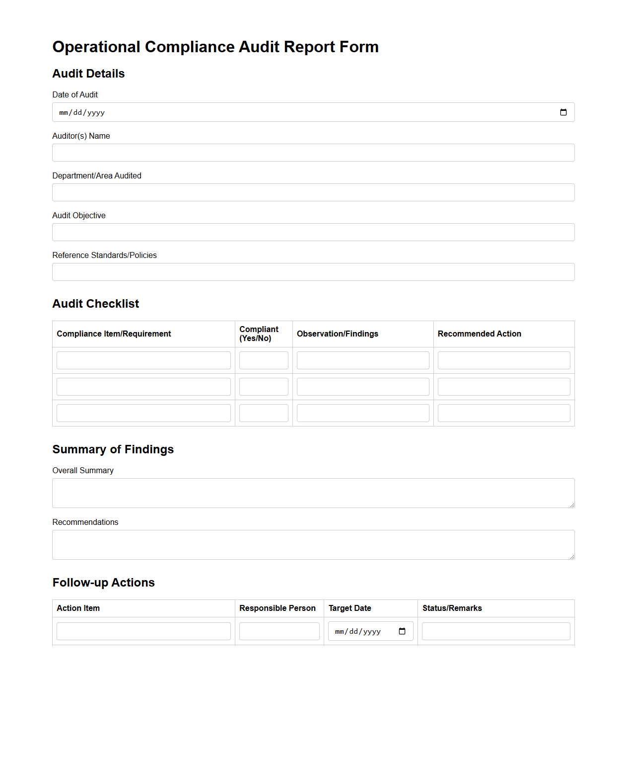 Operational Compliance Audit Report Form