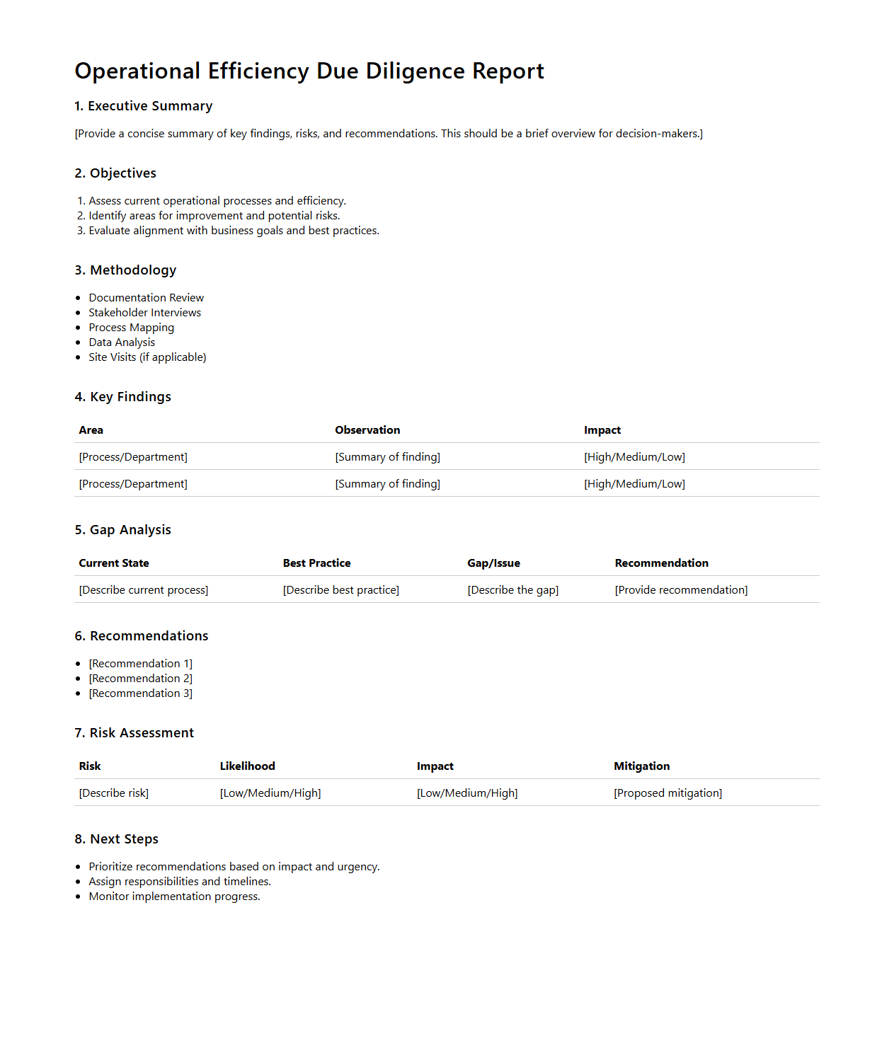 Operational Efficiency Due Diligence Report