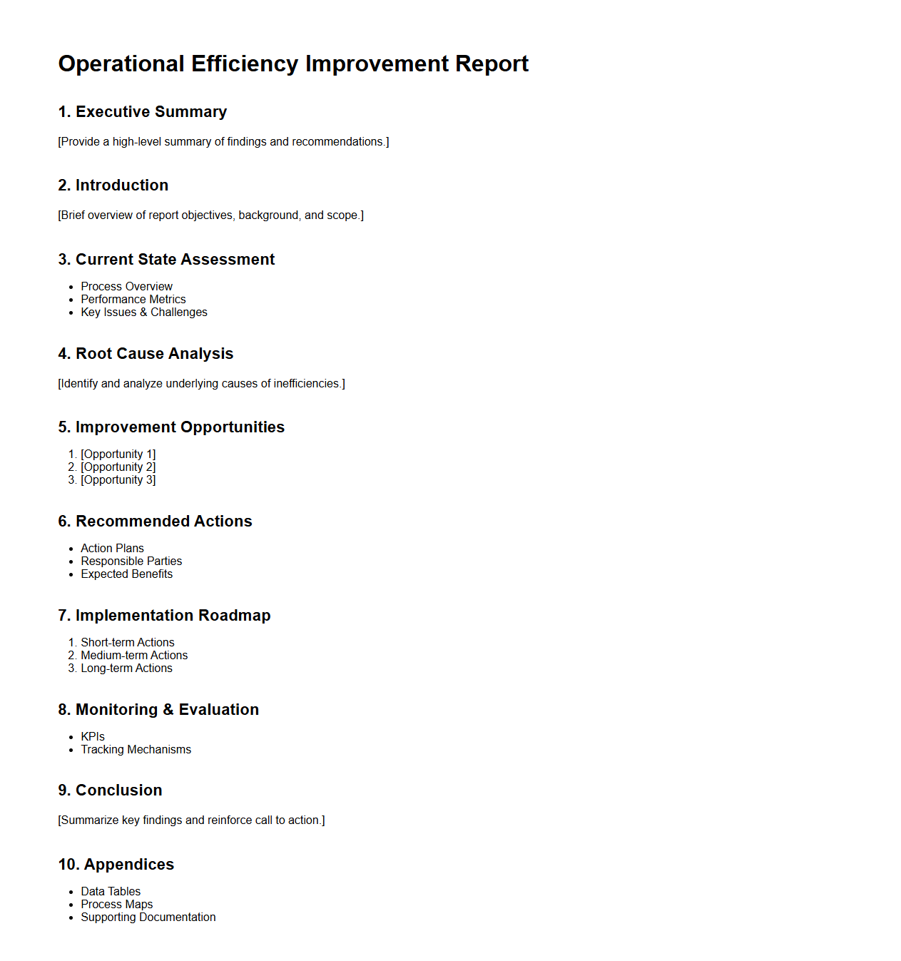 Operational Efficiency Improvement Report Structure