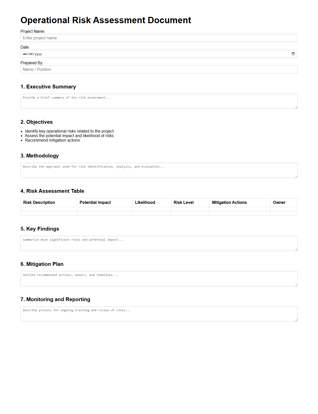 Operational Risk Assessment Document for Management Consulting