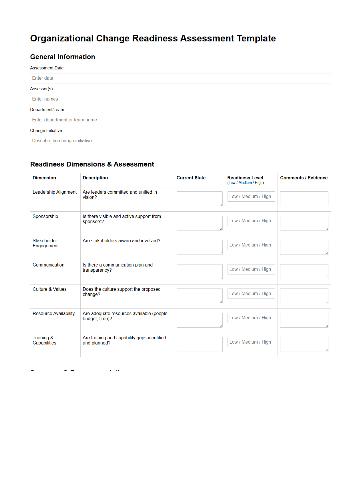 Organizational Change Readiness Assessment Template