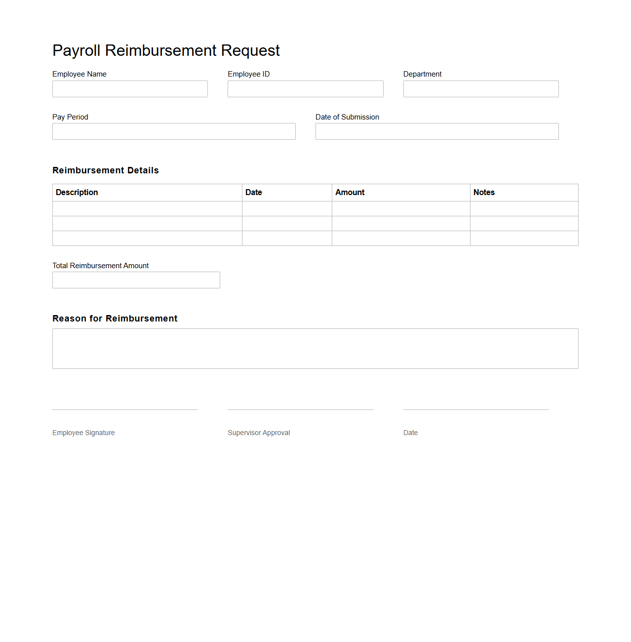 Payroll Reimbursement Request Sample