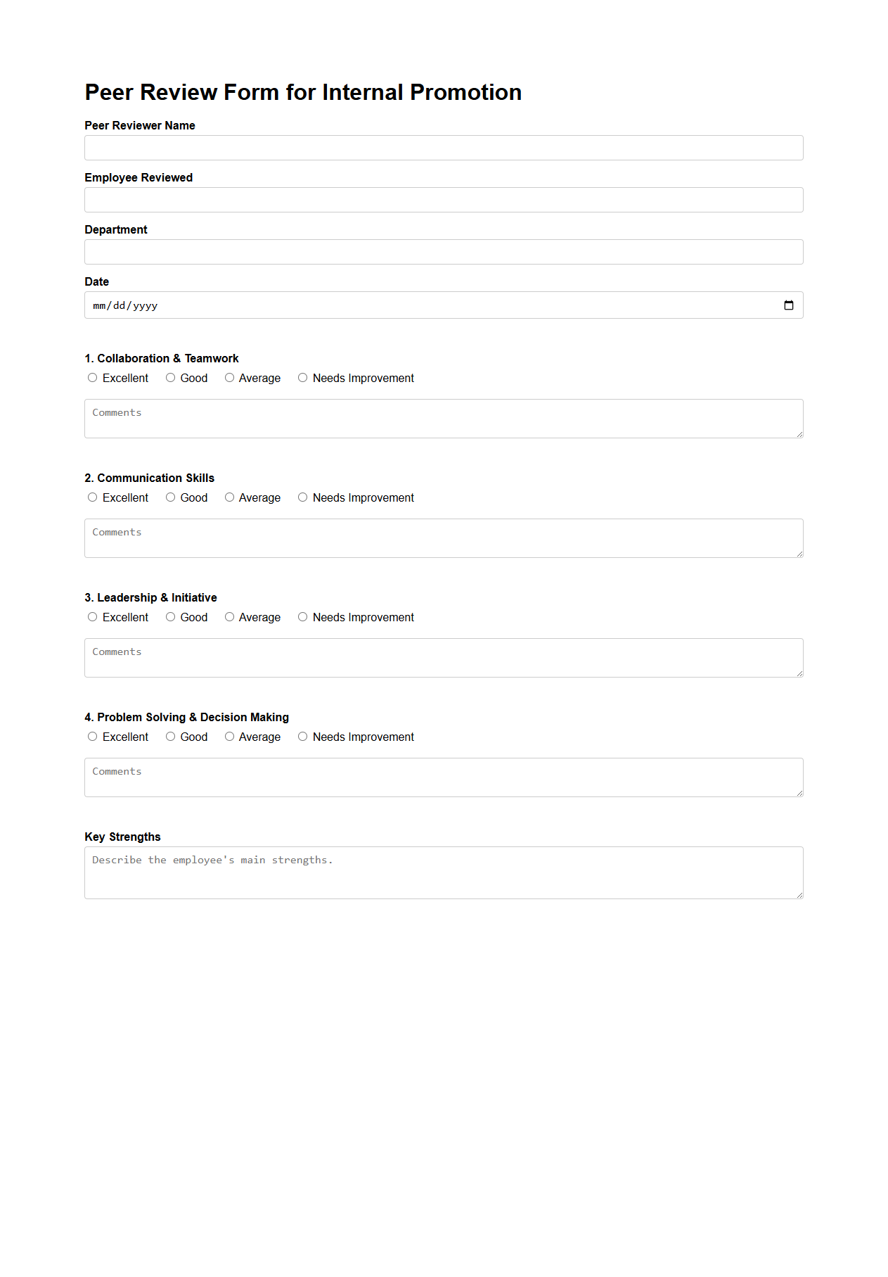 Peer Review Form for Internal Promotion