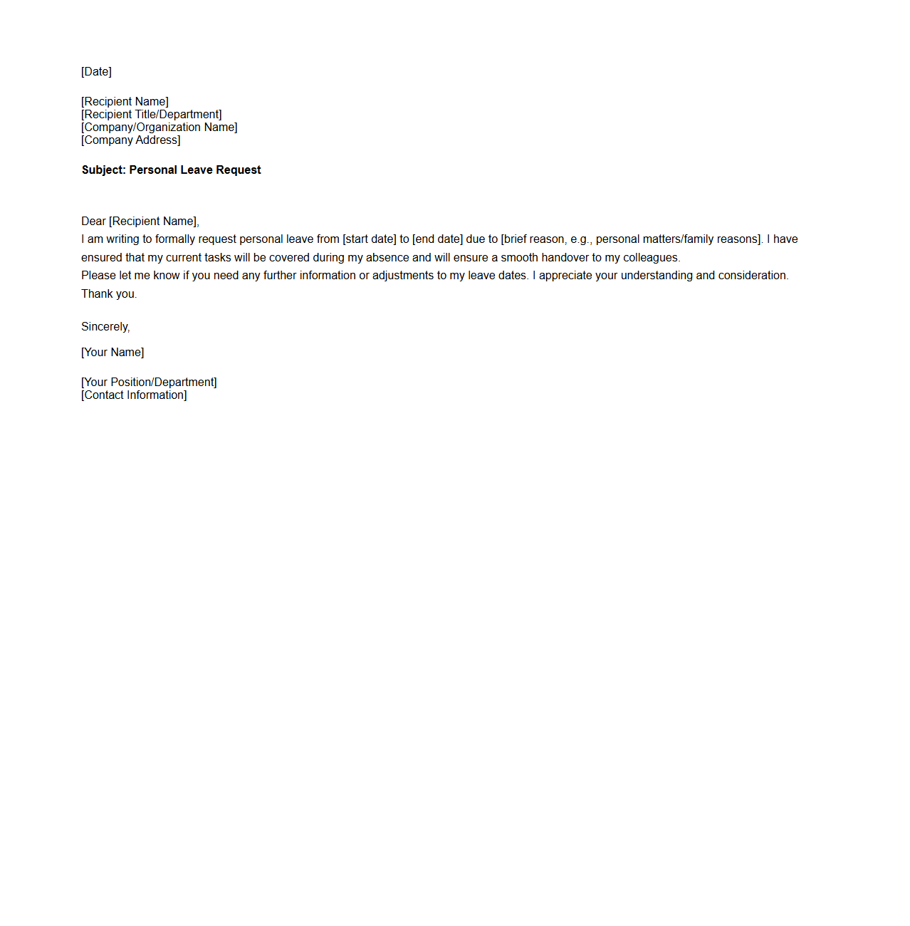 Personal Leave Request Letter Template