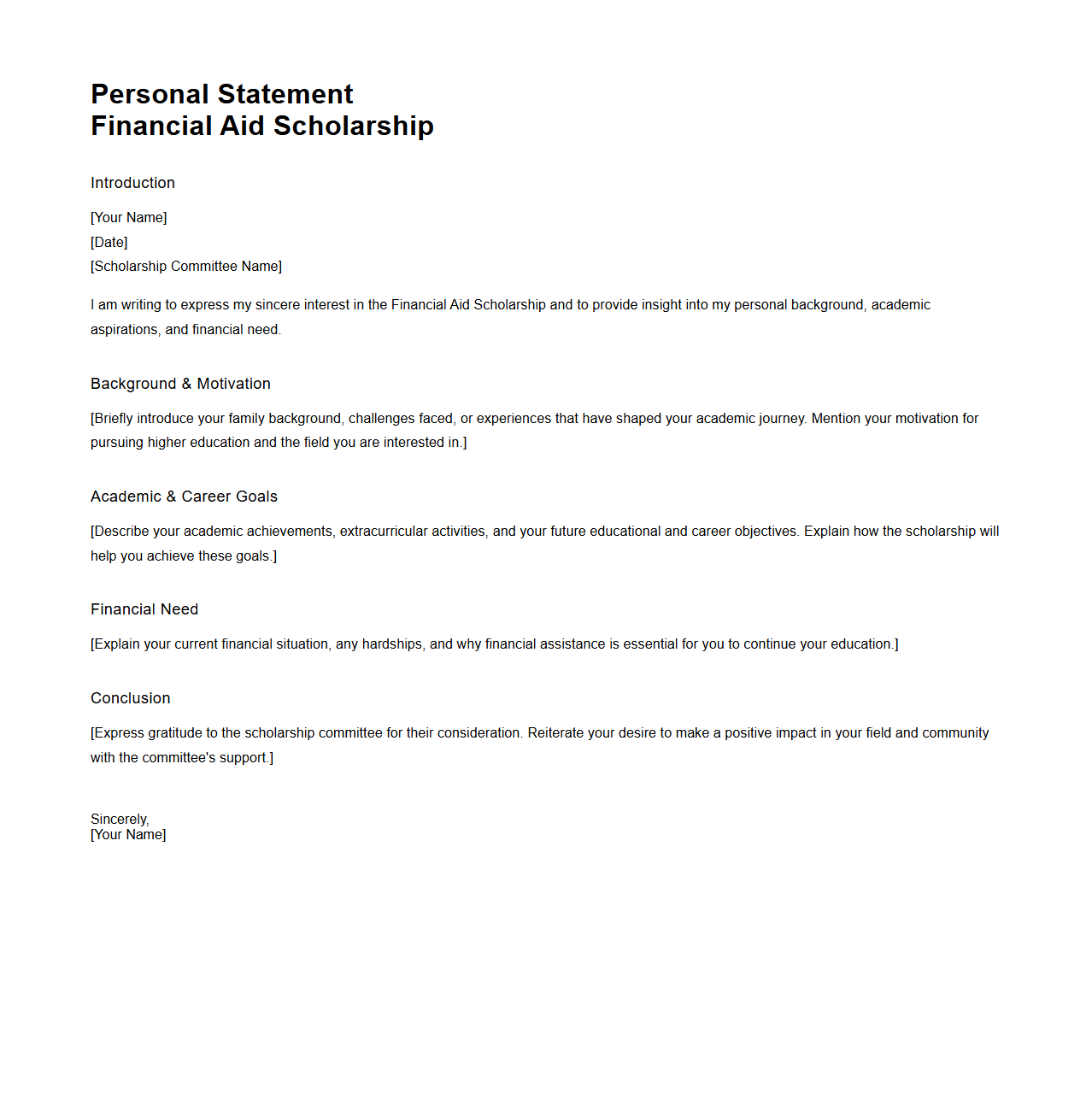 Personal Statement for Financial Aid Scholarship