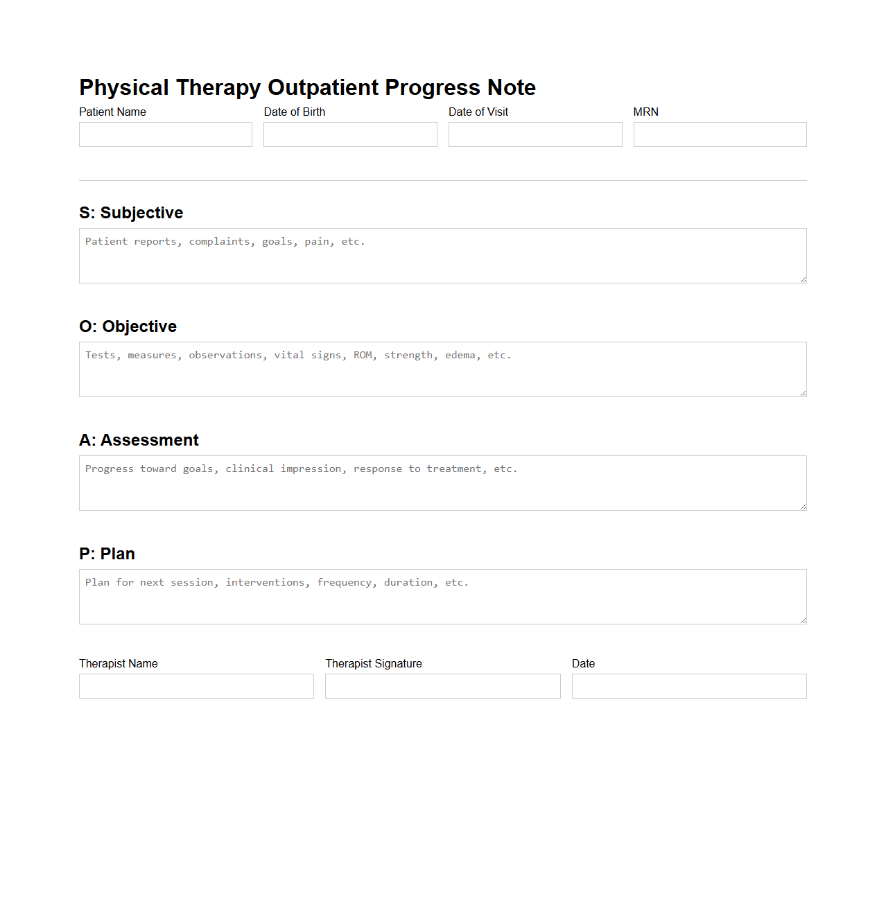 Physical Therapy Outpatient Progress Note Format