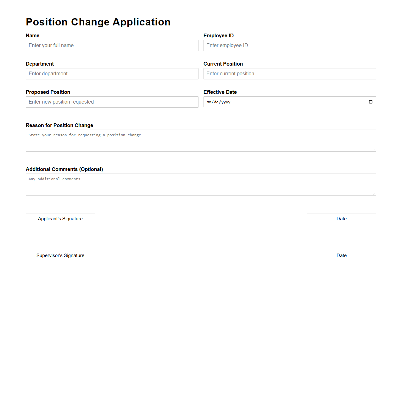Position Change Application Document Sample