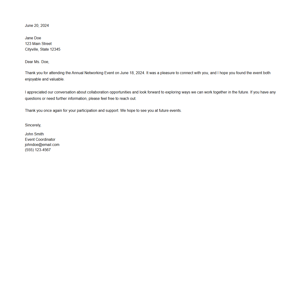 Post-Event Follow-Up Letter